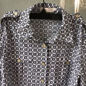 Tory Burch Navy and Cream Tunic Blouse, Sz 8